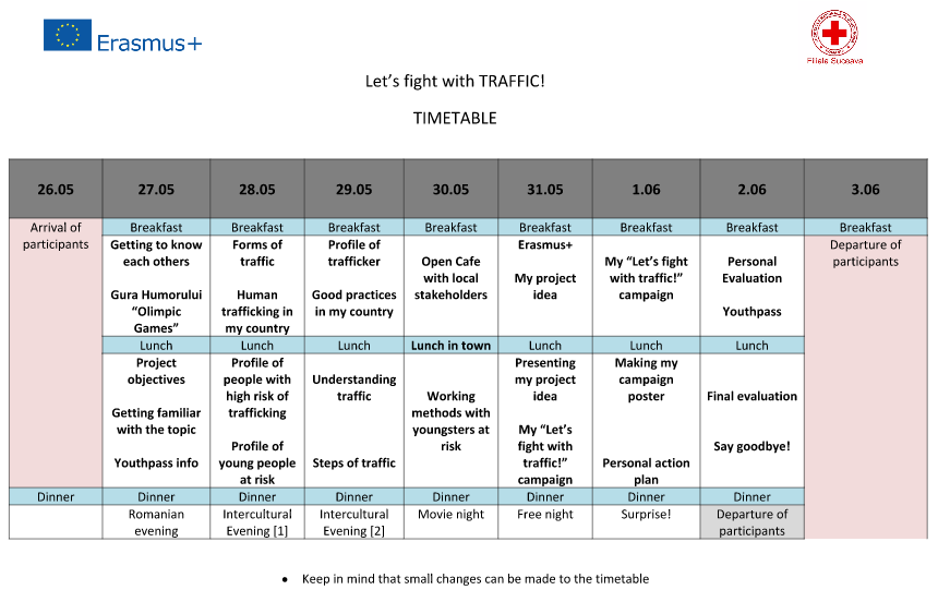 erasmus+ course timetable