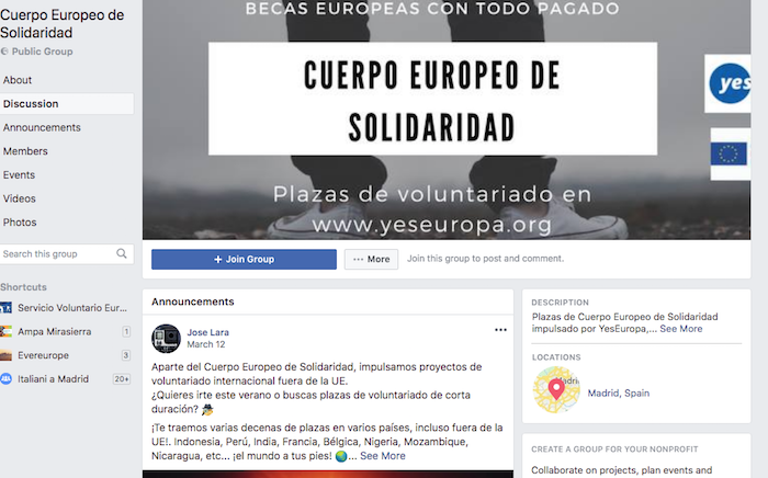 facebook cuerpo europeo solidaridad
